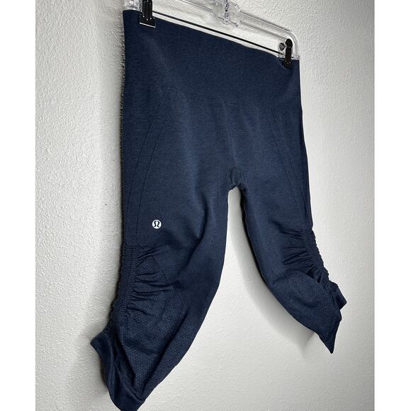 Lululemon In The FLow Slate Blue Gray Side Ruche Crop Yoga Pant 8 - Picture 4 of 12